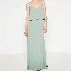 NWOT Zara Pale Green V-neck Layered Maxi Dress